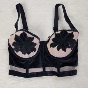 VICTORIAS SECRET Velvet & Mesh Floral Applique Long Line Demi Bra 34D